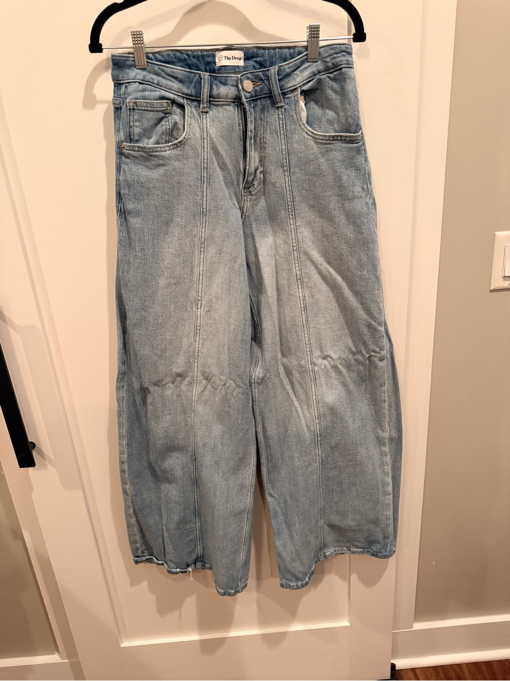 The Drop Light Wash Wide Leg Jeans High Rise Seamed Denim